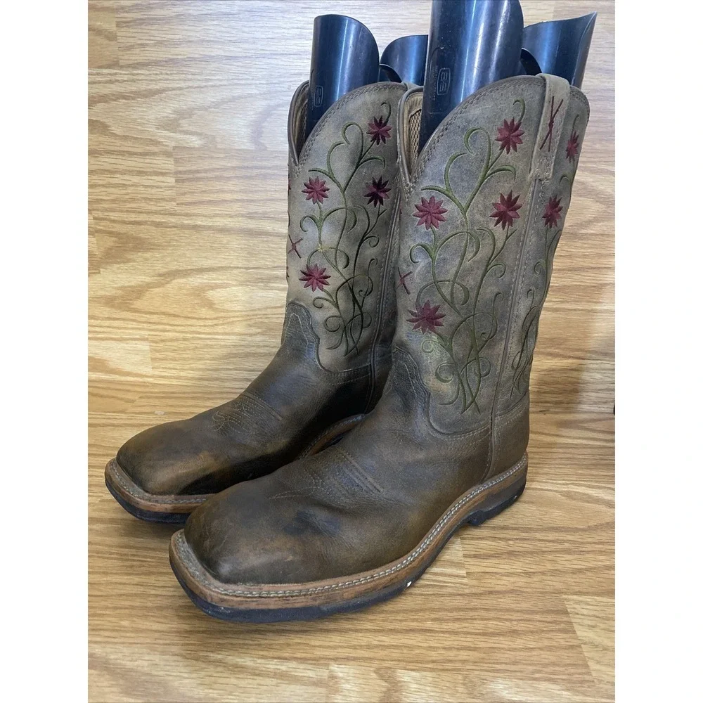 Twisted X Women's 9 B Leather Floral Steel Toe Square Toe Cowgirl Work Boots